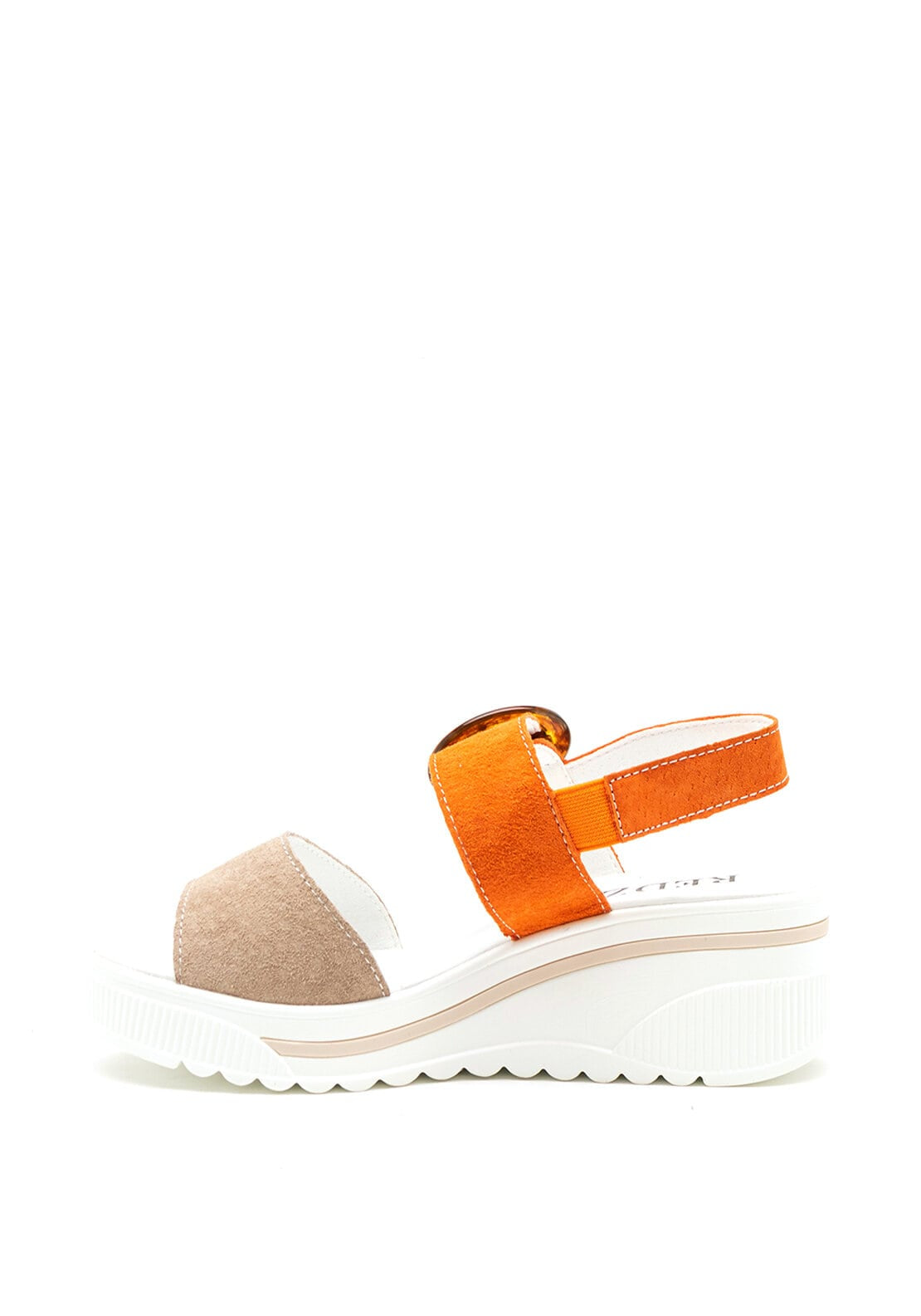 Redz Suede Buckle Strap Wedge Sandals, Orange