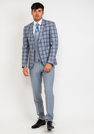 Remus Uomo Lucian Wool Blend Slim Checked Three Piece Suit, Navy