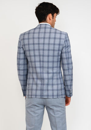 Remus Uomo Lucian Wool Blend Slim Checked Three Piece Suit, Navy