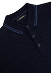 Remus Uomo Stitch Print Long Sleeved Polo Shirt, Navy