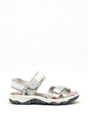Rieker Womens Floral Velcro Strap Comfort Sandals, Silver
