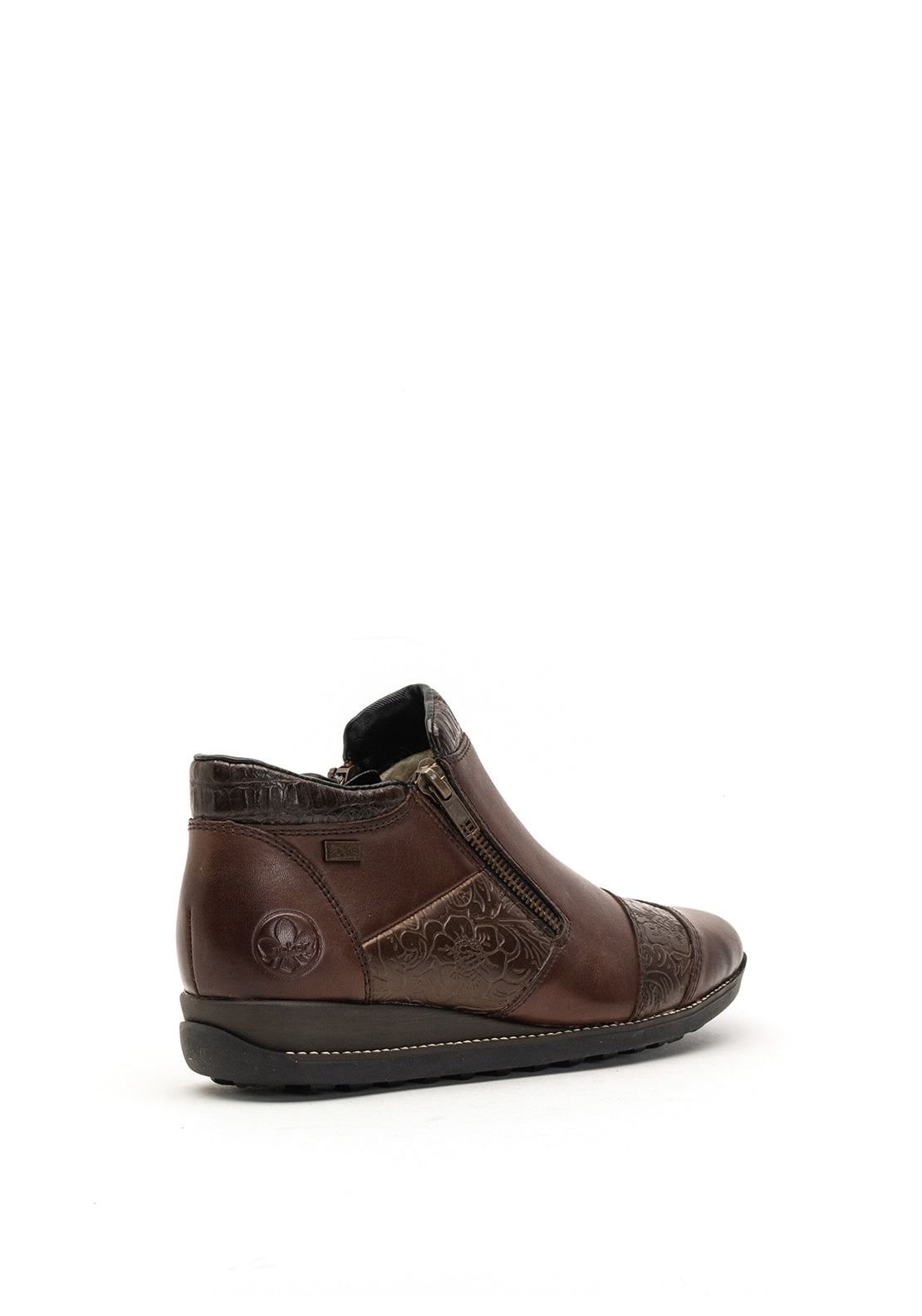 Rieker Womens Flower Leather Zip Boots, Brown