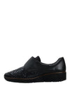 Rieker Womens Leather Velcro Strap Shoes, Black