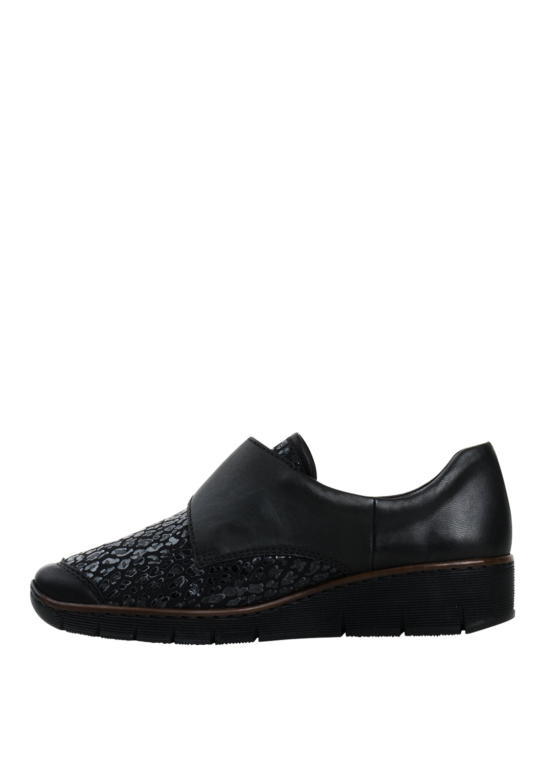 Rieker Womens Leather Velcro Strap Shoes, Black