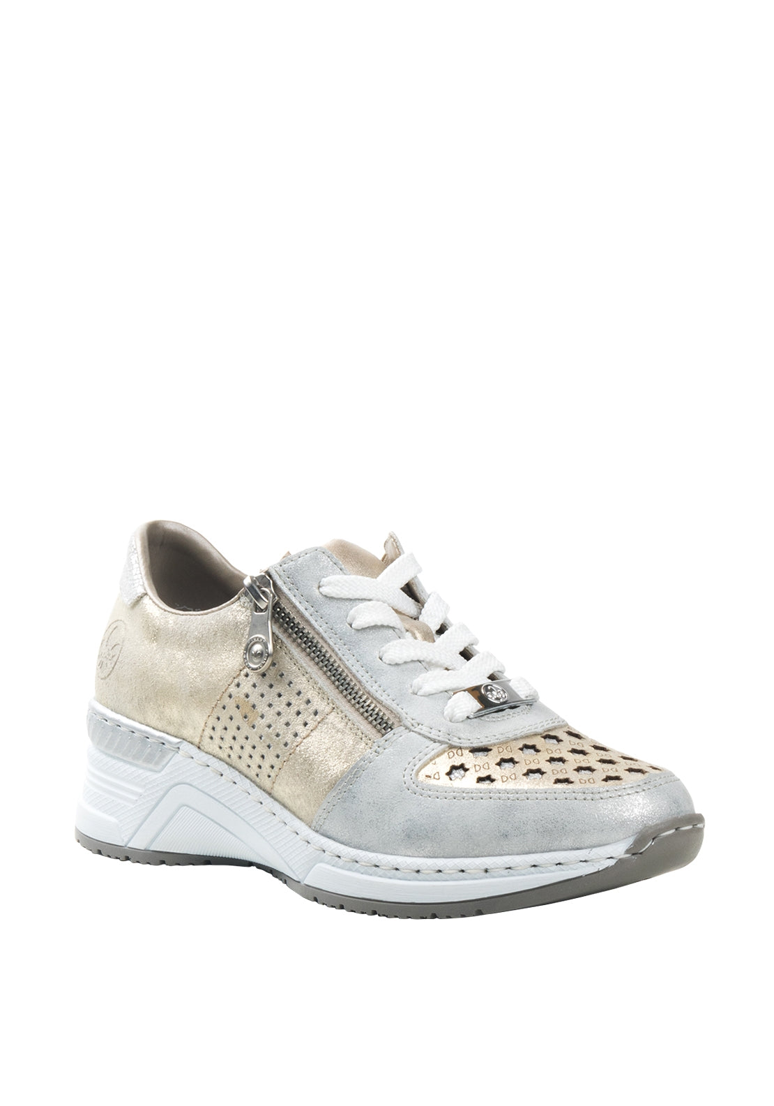 Rieker Leather Gold Panel Trainers, Silver