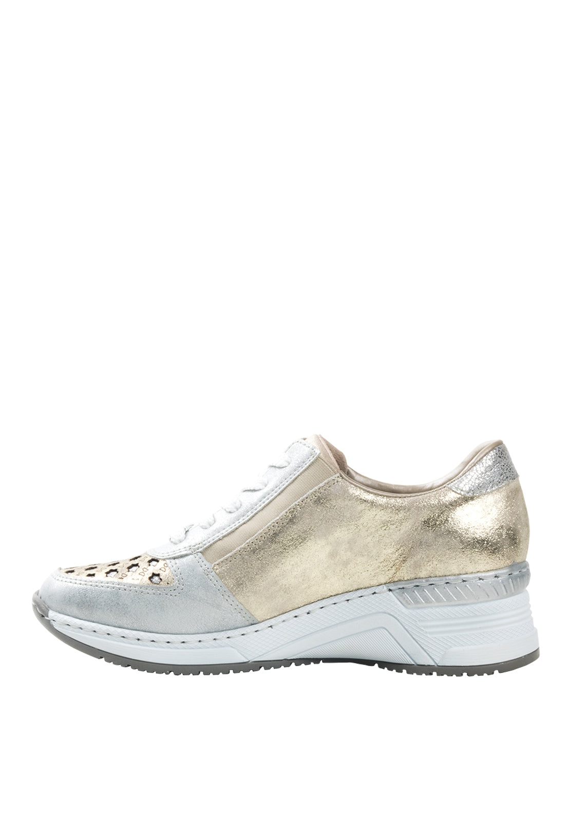 Rieker Leather Gold Panel Trainers, Silver