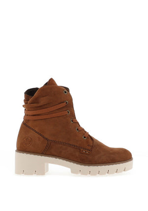 Rieker Womens Suede Ruched Chunky Sole Boots, Tan