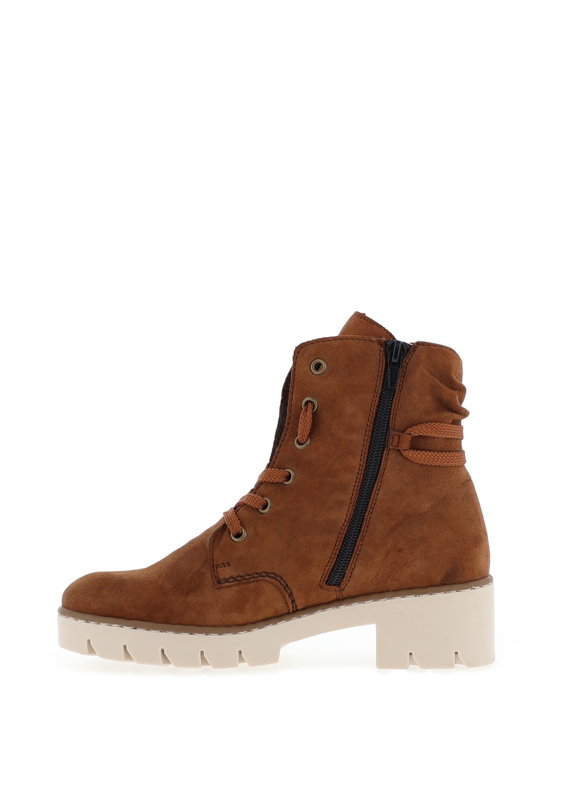 Rieker Womens Suede Ruched Chunky Sole Boots, Tan