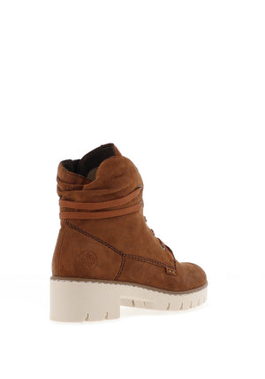 Rieker Womens Suede Ruched Chunky Sole Boots, Tan