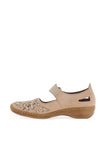 Rieker Womens Woven Detail Velcro Strap Comfort Shoes, Beige