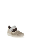Rieker Womens Laser Cut Velcro Strap Comfort Shoes, Beige