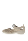 Rieker Womens Laser Cut Velcro Strap Comfort Shoes, Beige