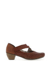 Rieker Womens Laser Cut Velcro Strap Block Heel Shoes, Brown