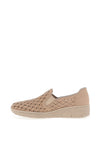 Rieker Womens Laser Cut Wedged Shoe, Beige