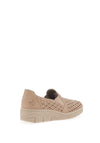 Rieker Womens Laser Cut Wedged Shoe, Beige