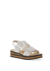 Rieker Womens Faux Buckle Wedged Sandals, White