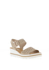 Rieker Womens Faux Buckle Wedged Sandals, Beige