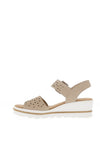 Rieker Womens Faux Buckle Wedged Sandals, Beige