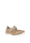 Rieker Womens Velcro Strap Laser Cut Comfort Shoe, Beige
