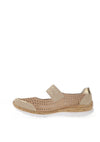 Rieker Womens Velcro Strap Laser Cut Comfort Shoe, Beige