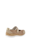 Rieker Womens Velcro Strap Laser Cut Comfort Shoe, Beige