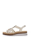 Rieker Womens T Bar Embellished Sandals, Gold
