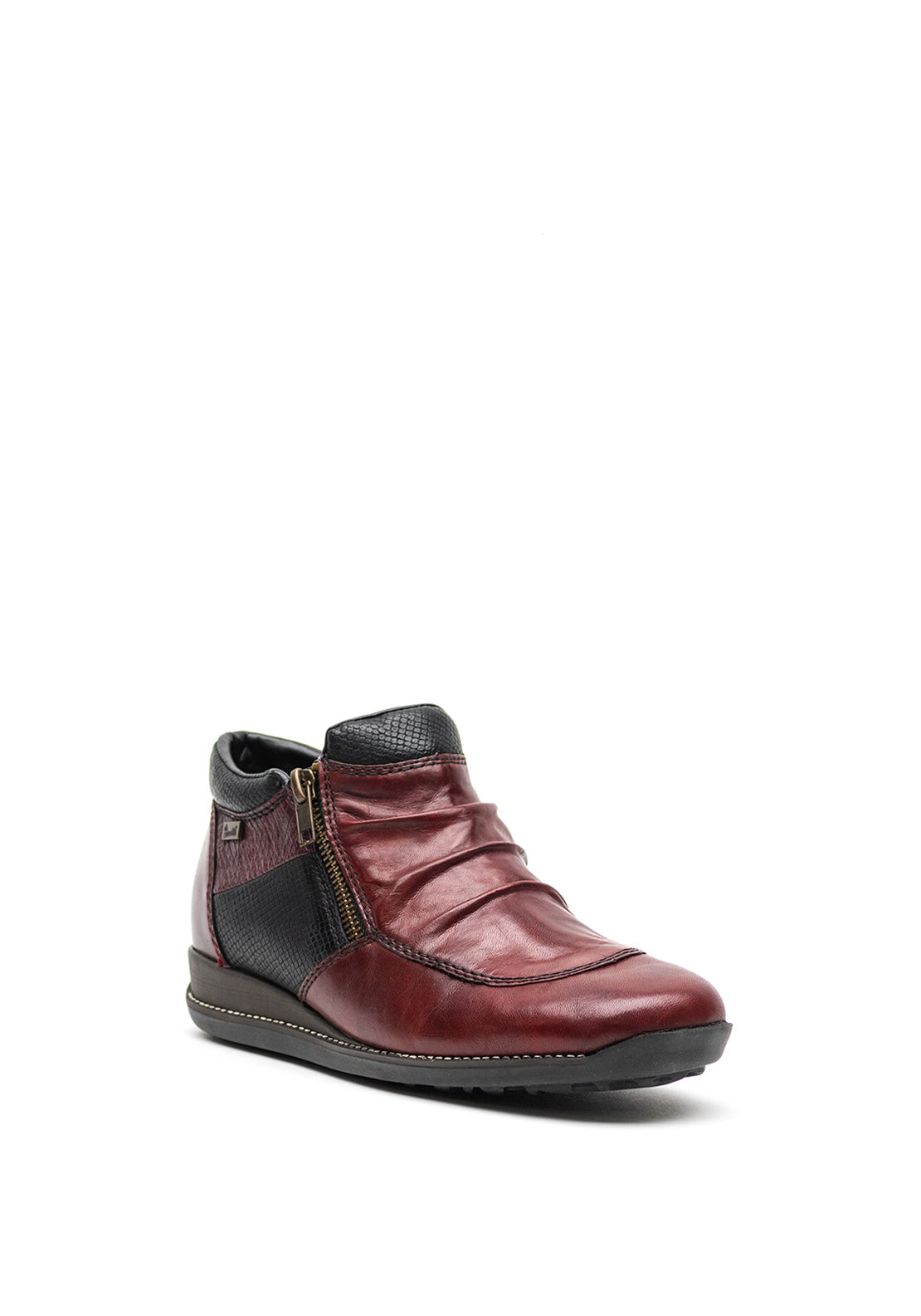 Rieker Womens Leather Zip Front Shoes, Wine