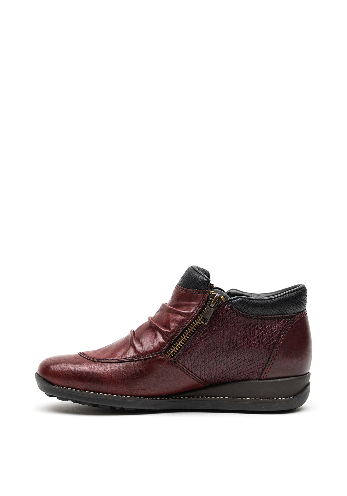 Rieker Womens Leather Zip Front Shoes, Wine