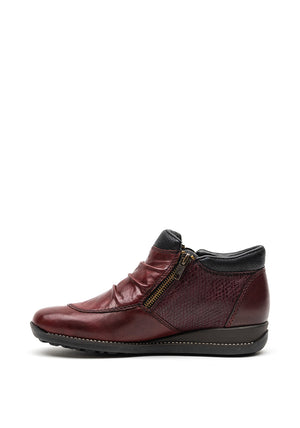 Rieker Womens Leather Zip Front Shoes, Wine
