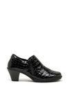 Rieker Womens Patent Croc Block Heel Comfort Shoe, Black