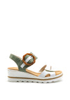 Rieker Womens Chunky Buckle Velcro Strap Sandal, Green Multi