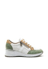 Rieker Womens Leather Mix Wedged Trainers, Green Multi