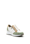 Rieker Womens Leather Mix Wedged Trainers, Green Multi