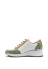Rieker Womens Leather Mix Wedged Trainers, Green Multi