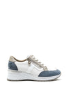 Rieker Womens Leather Mix Wedged Trainers, Denim Multi