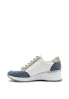 Rieker Womens Leather Mix Wedged Trainers, Denim Multi