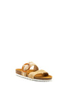 Rieker Womens Woven Buckle Slip on Mules, Beige