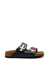 Rieker Womens Chunky Buckle Slider Sandal, Navy