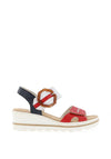 Rieker Womens Buckle Velcro Strap Wedged Sandals, Red