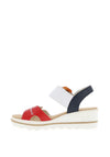 Rieker Womens Buckle Velcro Strap Wedged Sandals, Red