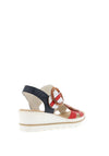 Rieker Womens Buckle Velcro Strap Wedged Sandals, Red