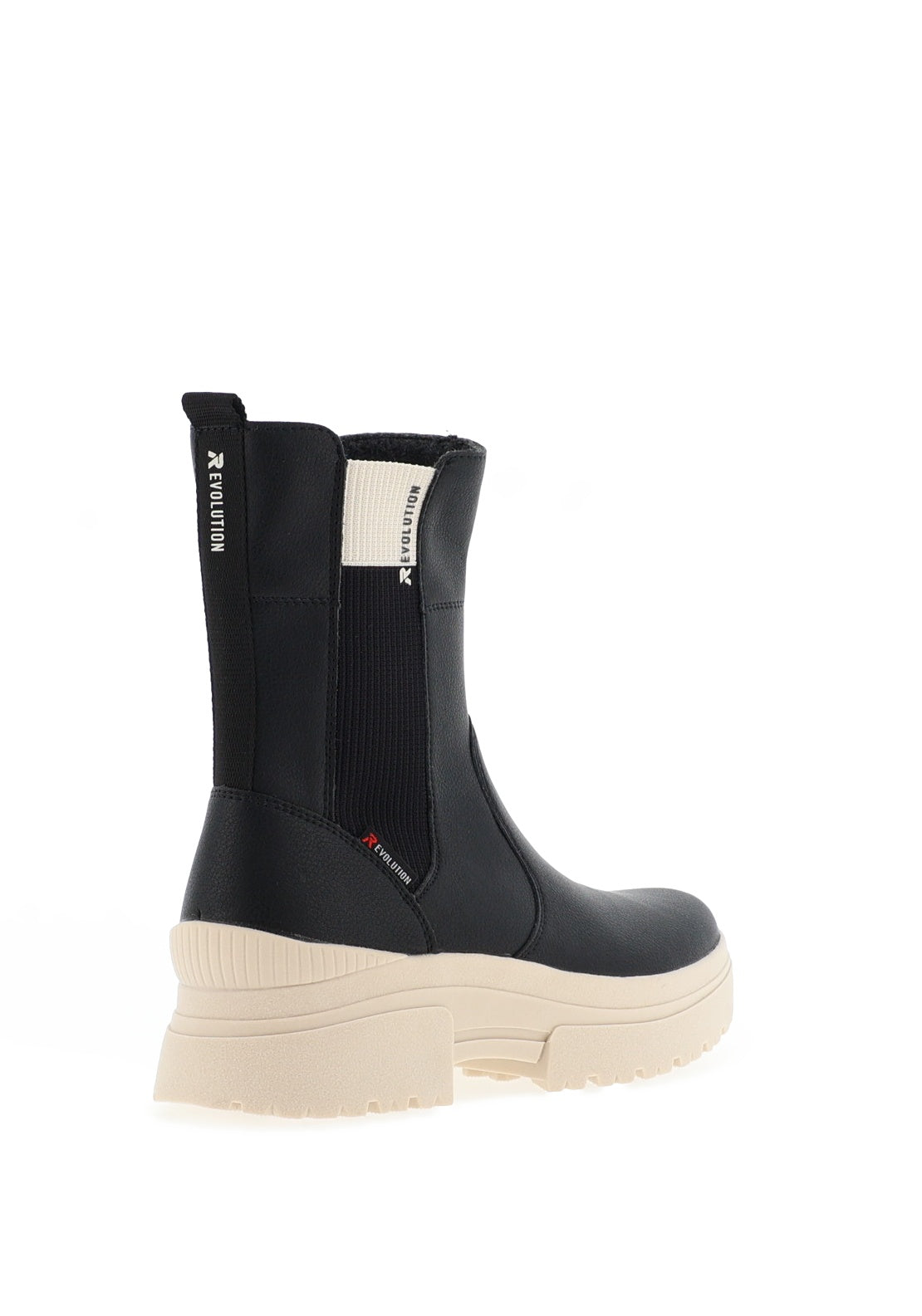 Rieker Womens Evolution Leather Rib Panel Chunky Boots, Black