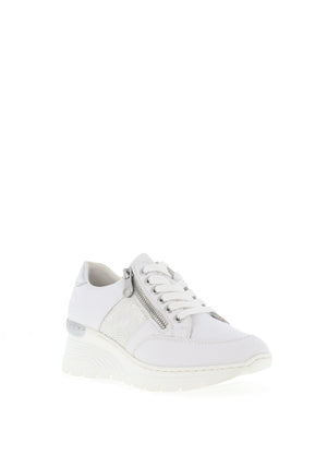 Rieker Womens Leather Zip Wedge Trainers, White