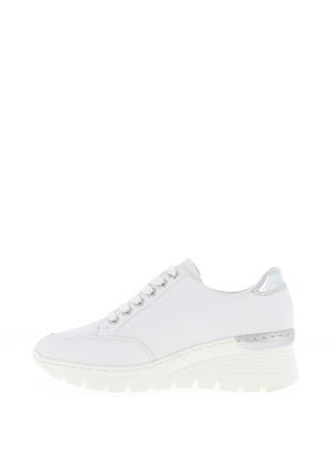 Rieker Womens Leather Zip Wedge Trainers, White