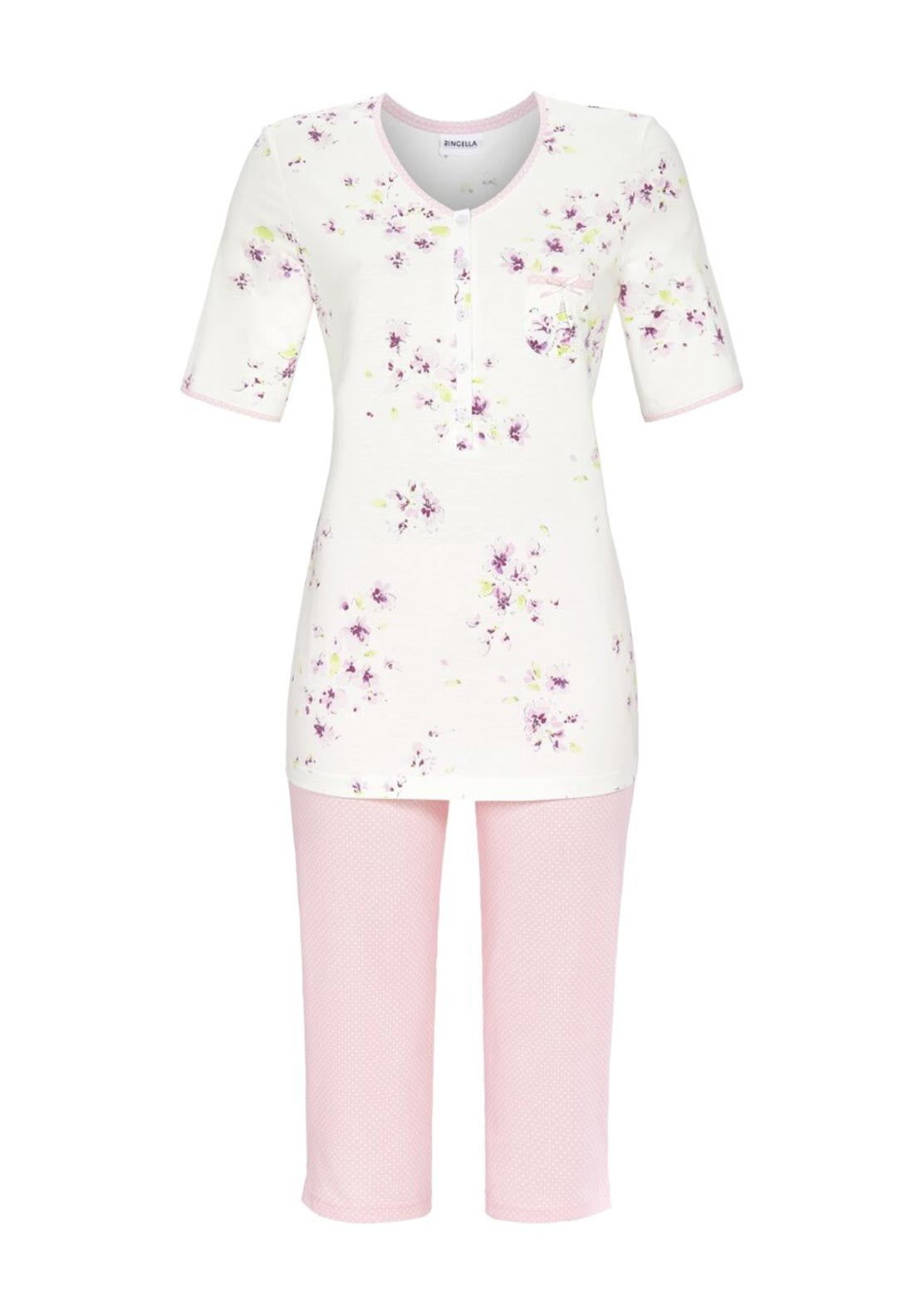 Ringella Floral Capri Pyjama Set, Pink Multi