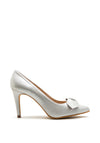 Pomares Modern Bow Shimmer Court Shoe, Silver