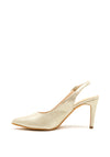 Pomares Suede Shimmer Sling Back Court Shoes, Gold