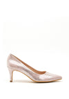 Pomares Reptile Metallic Low Heel Court Shoes, Pink