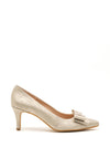 Pomares Metallic Bow Low Heel Court Shoes, Gold