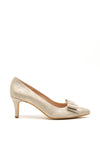 Pomares Metallic Bow Low Heel Court Shoes, Gold